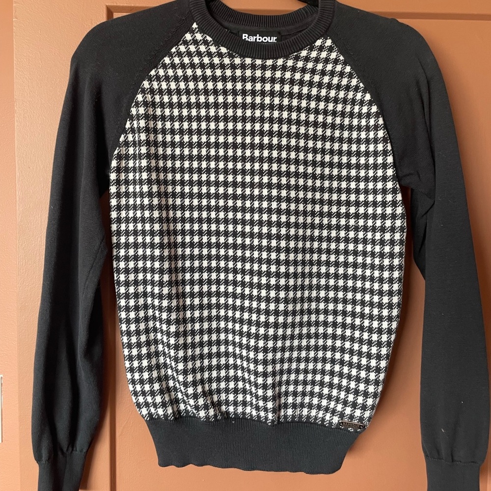 Barbour Black and White Checkered Cotton Sweater Small